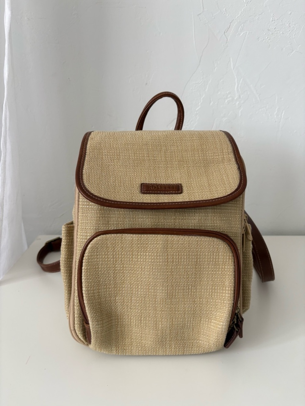 Rosetti Beige Mini Backpack with Brown Trim